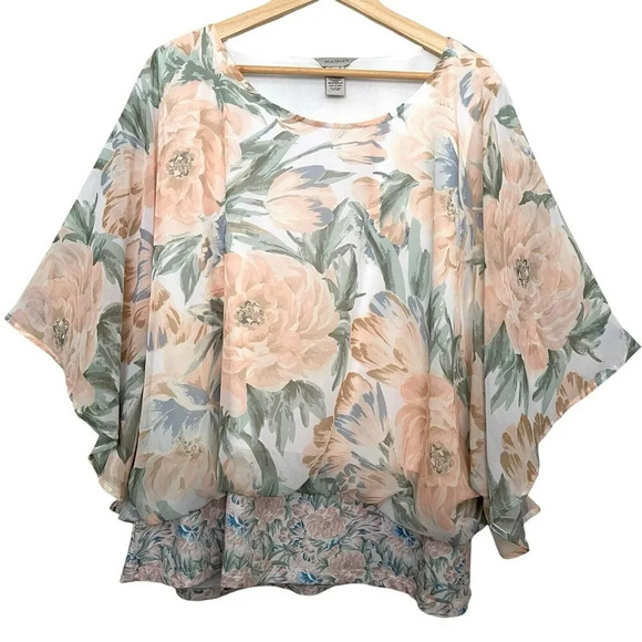 Multiples Floral Flutter Sleeve Oversized Top boho Size 2X Multicolor - Picture 1 of 6
